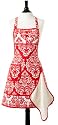 Jessie Steele Gigi Red and Cream Damask Apron with Attached Towel