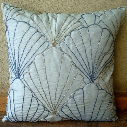 Shells - 20x20 Inches Throw Pillow Covers - Silk Pillow Cover with Bead Embroidery