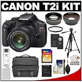 Canon EOS Rebel T2i Digital SLR Camera Body & EF-S 18-55mm IS Lens (Black) with 16GB Card + 2x Telephoto & .45 Wide-angle Lens + Battery + Filter + Case + Tripod Kit