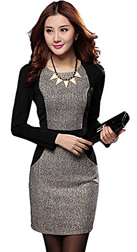 ワンピース タイト スカート シンプル デート ウール 大きいサイズ パーティ 長袖 ツートン 結婚式 カジュアル キュート エレガンス レディース 秋物 冬物 可愛いスカーフ付き R550