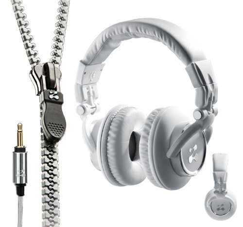 Zipbuds CHOICE Over-The-Ear Pro Studio Headphones with Tangle Free Zipper Cabling (White) On Sale