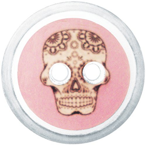 ButtonTHIS Novelty Buttons, 1-Inch, Pink Skull, 4-Pack