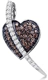 10K White Gold Heart Channel Set Round White and Chocolate Brown Diamond Pendant - (.53 cttw)