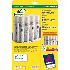 Avery Zweckform L4773-20 Wetterfeste Etiketten aus Polyester, weiss, 63,5x33, 9mm, 48 Etiketten