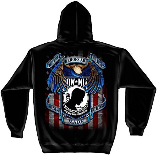 Military Hooded Sweat Shirt True Heros Pow Mia Black