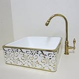 INK-0403205H　オンカウンタータイプ　スクエア　陶器製　ゴールド装飾　洗面ボウル