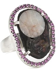 Jordan Alexander "Slice" Silver and Interior Navy Pearl Slice and Pink Sapphire Ring, Size 7