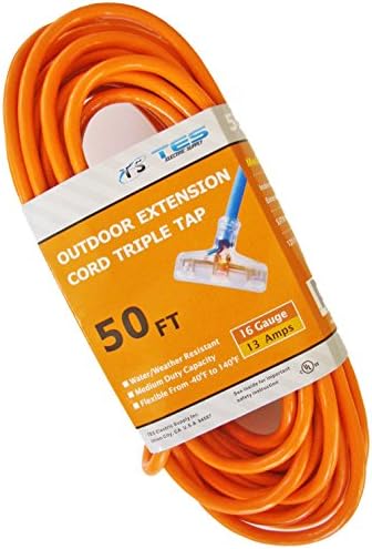 TES 16 Gauge 50 Ft. 16/3 Triple Tap SJTW Medium Duty Extension Cord with Lighted Plug