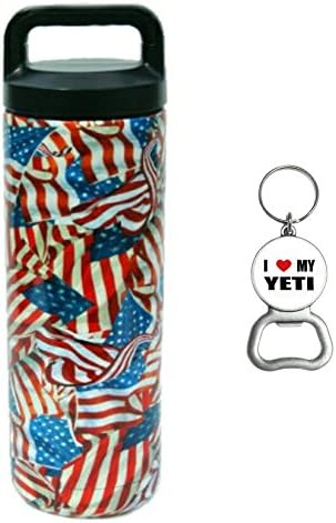 Custom Powder Coated, Yeti Coolers, New Rambler Insulated Water Bottle, 18 Oz (Patriotic American Flag)