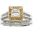 14K Two-Tone Gold Natural Yellow and White Diamond Wedding Set Semimount - 0.53 Ct. - CENTER STONE NOT INCLUDED