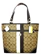 AUTHENTIC COACH HERITAGE STRIPE (CHS) WOMEN TOTE HANDBAG 14477 KHAKI/MAHOGANY