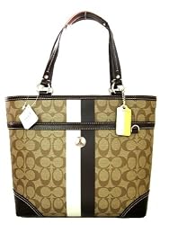 Coach Heritage Stripe Signature Bag Purse Tote Mahogany