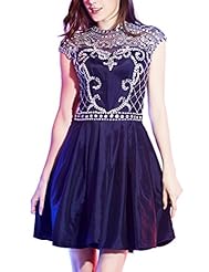 Cap Sleeves High-Neck Taffeta Keyhole Homecoming Dress/Mini Dress 