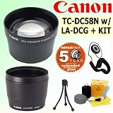 Canon TC-DC58C Tele Converter Lens for Canon G7 Digital Camera + Accessory Kit w/5 Year Extended Warranty
