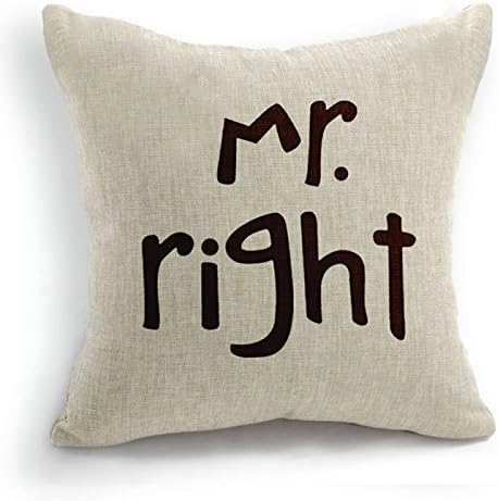 Jastore® Cotton Linen Decorative Throw Pillow Cushion Cover Pillowcase 18-by-18-inches,Mrs Always Right and Mr Right (Mr RIght)
