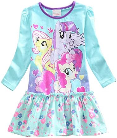 FOTTON Pretty Girls My Little Pony Cartoon Birthday Spring Autumn Dress (5Y, BLUE)