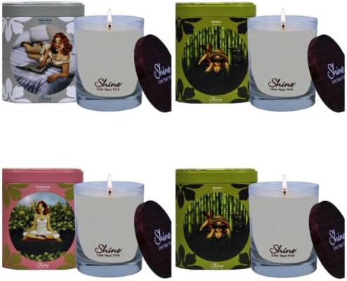 Shine Candles Premium Soy Scented Candles ,Spring Makes Sense Fresh Linen,Bamboo,Honeysuckle Scents (4 count)(9.7oz.)