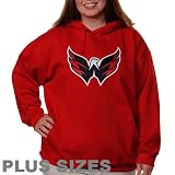 NHL Majestic Washington Capitals Womens Red Plus Size Felt Tek Patch Pullover Hoodie Sweatshirt (XXX-Large)