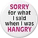 Sorry for what I said when I was HANGRY 2.25â€ Large Pinback Button Pin Hungry Angry Humor