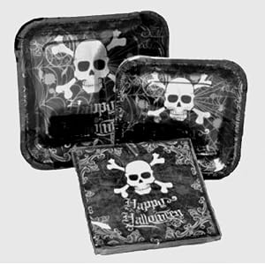 Happy Halloween Party Set- Skull & Crossbone Party Set - Serves 12