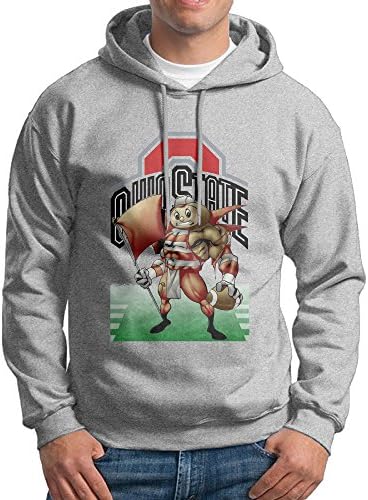 Ohio State Logo Brutus Buckeye Mens Long Sleeve Ash Hooded Sweatshirt