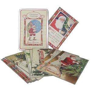 Vintage Greetings Cavallini Carte Postale Glitter Holidays Tin of 12 assorted cards (6 designs)