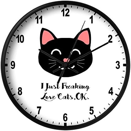 Maylook 10 Inch Best Cats Halloween Christmas Gift I Just Freaking Love Cats Ok Non Ticking Silent Wall Clock with Number Black Clock