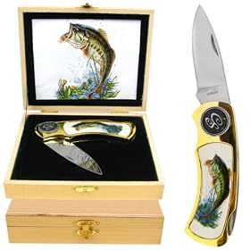 Trademark Stainless Steel Large Mouth Bass Knife with Oak Case by 