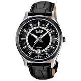 Casio Men's BEM119BL-1AV Black Leather Quartz Watch with Black Dial