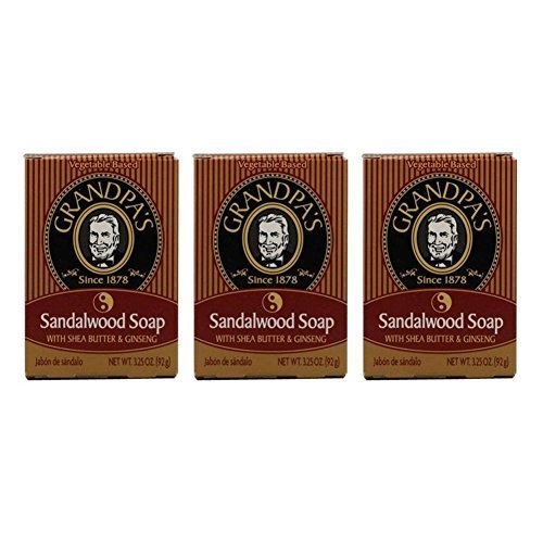 Grandpa's Sandalwood Bar Soap with Shea Butter and Ginseng, 3.25 Ounce (Pack of 3)