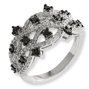 IceCarats Designer Jewelry Size 6 Sterling Silver Black White Diamond Ring