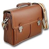 Bevoni Aktentasche A01112, Laptoptasche, Leder braun, Schlaufe für Kombination mit Reisetrolley, galicia series, viele Funktionen