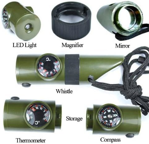 Foocc Pack of 3 Outdoor Survival 7 in 1 multi-function Compass Whistle
