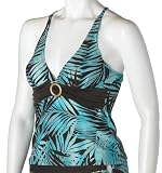 Christina Women's Blue Jungle Halter Tankini Top with Transformable Straps
