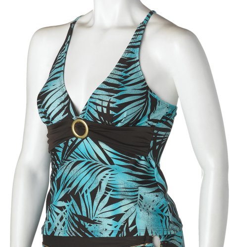 Christina Women's Blue Jungle Halter Tankini Top with Transformable Straps