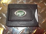 New York Jets NFL Black Leather Money Clip Holder