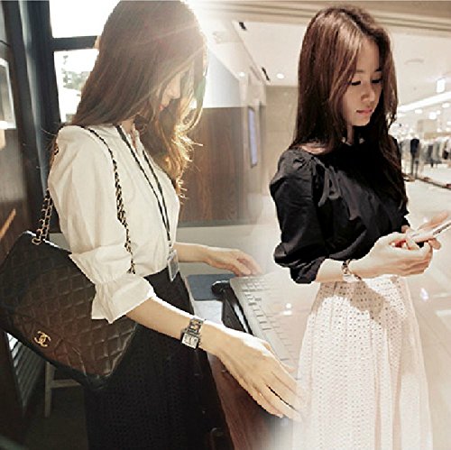 [Kapua] スタンド 襟 ブラウス & 膝丈 シースルー スカート セット  エレガント レディース オフィス 七分袖