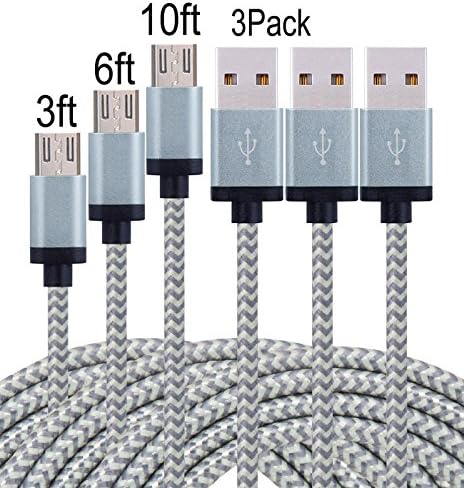 Frieso 3Pack 3ft,6ft,10ft Premium Micro USB Charging Cable High Speed Extra Long USB Charger for Android,Samsung,Nexus, HTC, Motorola, Nokia,HUAWEI and More.(Gray)