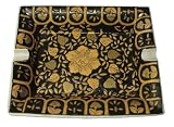 Asian rectangular plate / ashtray, black and gold floral design - hand painted porcelain