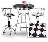 Chrome Bar Table & 2 Chrome Adjustable 24"-29" Checkered Flag Fabric Seat B ....