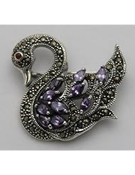Sterling Silver 37 mm Wide 40 mm Length SWAN Marcasite Brooch Pin