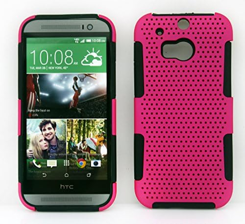 Microtimes Silicone Skin Gel Case &amp; Mesh Shockproof Protection Case Cover for HTC one M8 (pink)