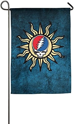American Grateful Skull Sun Liquid Blue Polyester Home Garden Flag 12*18inch