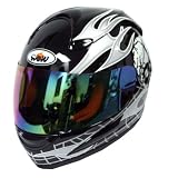 Motorcycle Street Bike Black Skull White Flame Full Face Adult Helmet
