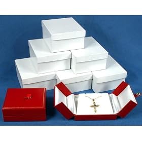 6 Leather Pendant Earring Gift Box Red Snap Lid Display