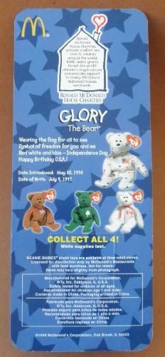 1 X TY Beanie Babies Glory the Bear Plush Toy Stuffed Animal McDonalds Collectible - White with Red and Blue Stars