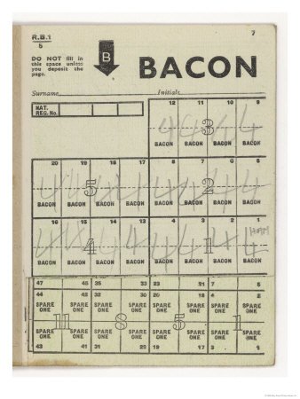 Used Page of Bacon Coupons from a Ration Book 