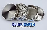 Elink EarthTM Herb Grinder Silver with Mill Handle of Four Piece NEW Style 2"