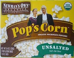 Newman's Own Organics Pop's Corn, Organic MicrowavePopcorn, Unsalted, 8.4-Ounce Boxes (Pack of 12)