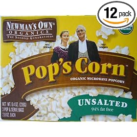 Newman's Own Organics Pop's Corn, Organic MicrowavePopcorn, Unsalted, 8.4-Ounce Boxes (Pack of 12)